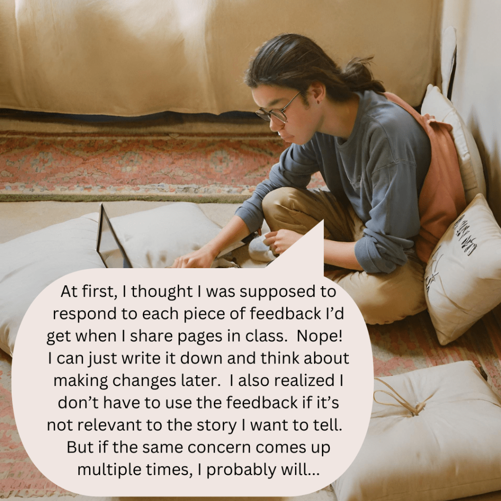 Student B acknowledges that it's okay to take time to reflect on feedback given and determine which feedback to implement.