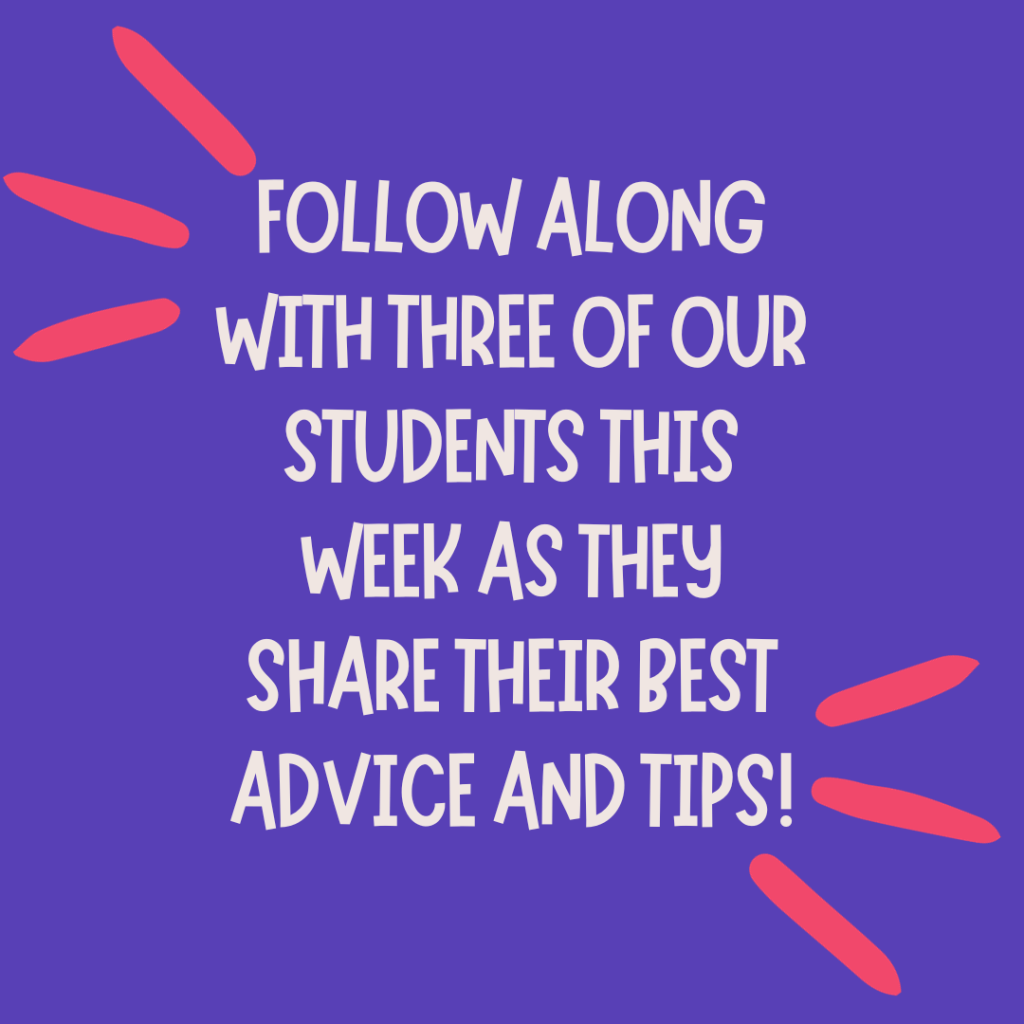 A social media posts invites readers to follow along with students sharing advice on the dramatic writing major.