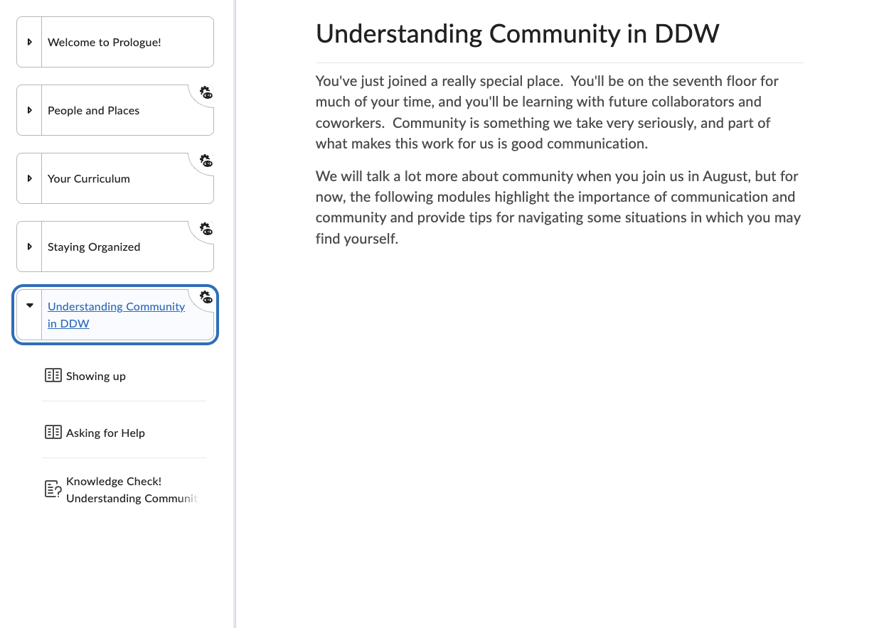 Students navigate through Prologue to the Understanding Community module.