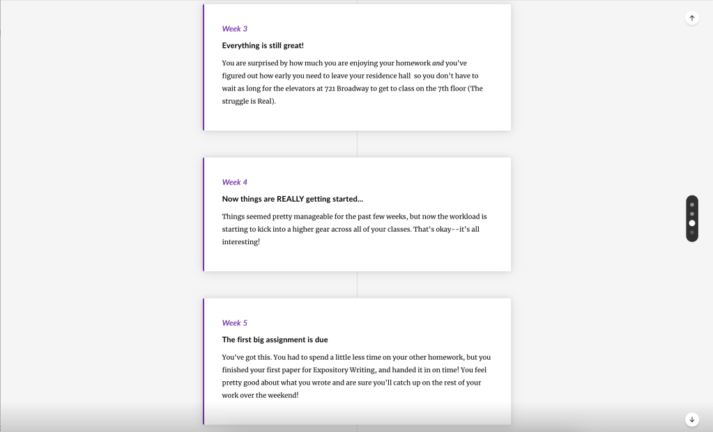 The narrative continues, describing the student's ability to stay on top of the work.