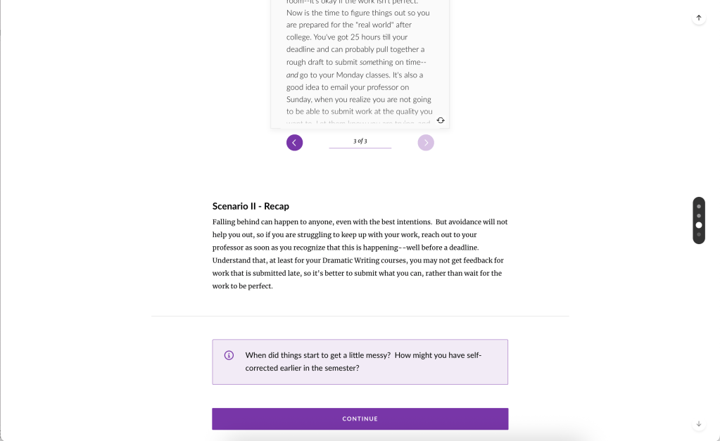 The scenario concludes with a recap and prompt to the reader to consider how they can avoid putting themselves in this situation.